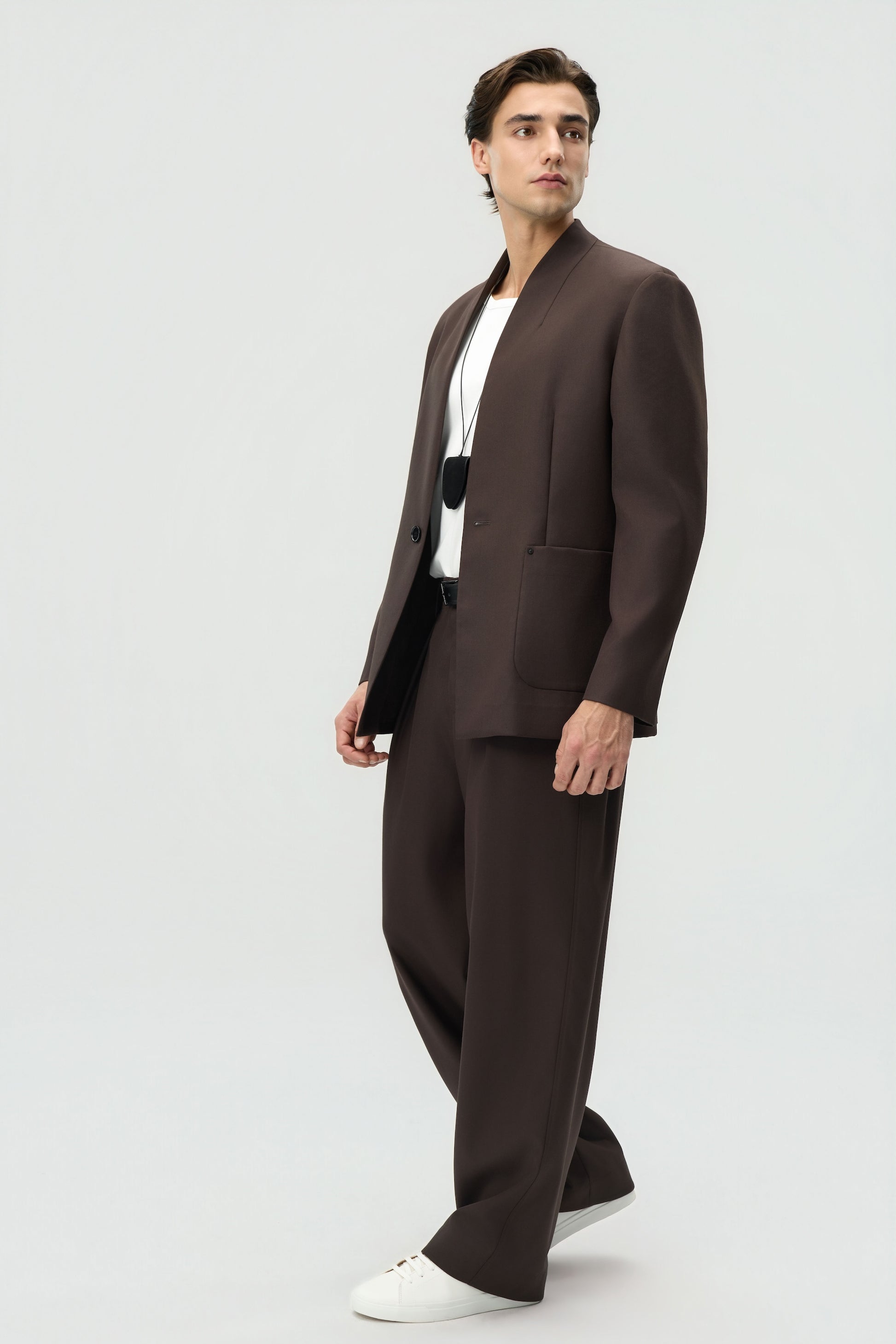 collarless dress shirt with suit Minimalist Collarless Ensemble for Modern Elegance – ECHO ELITE