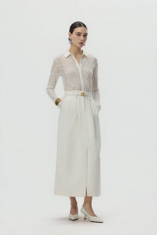 蕾丝提花针织衬衫